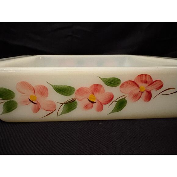 Anchor Hocking Fire King Peach Blossom Square Baking Dish Floral 8.5” x 8.5” - Picture 2 of 8